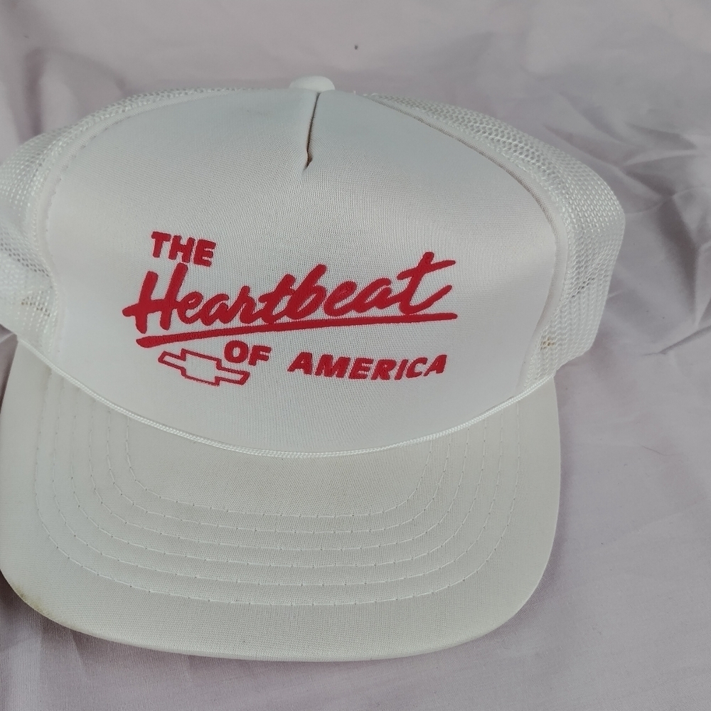 Vtg Chevrolet The Heartbeat Of America Trucker Hat Foam Snapback - Picture 13 of 13